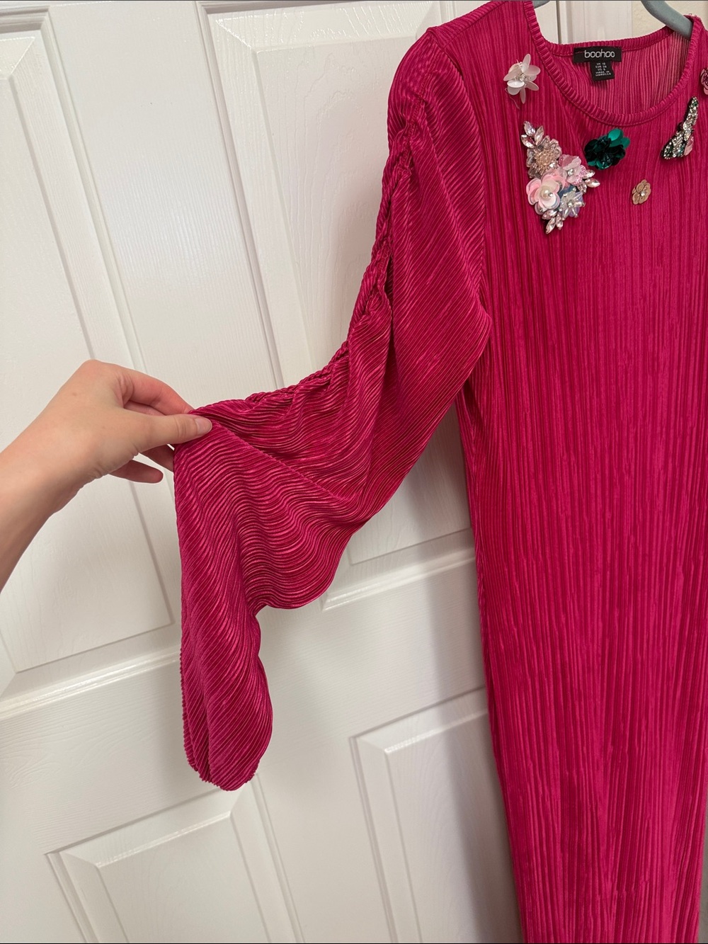 Boohoo Fuchsia Embellished Ribbed Long Sleeve Maxi Dress - Picture 5 of 8